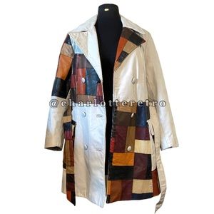 70s vtg Patchwork Leather Spy Jacket w Belt